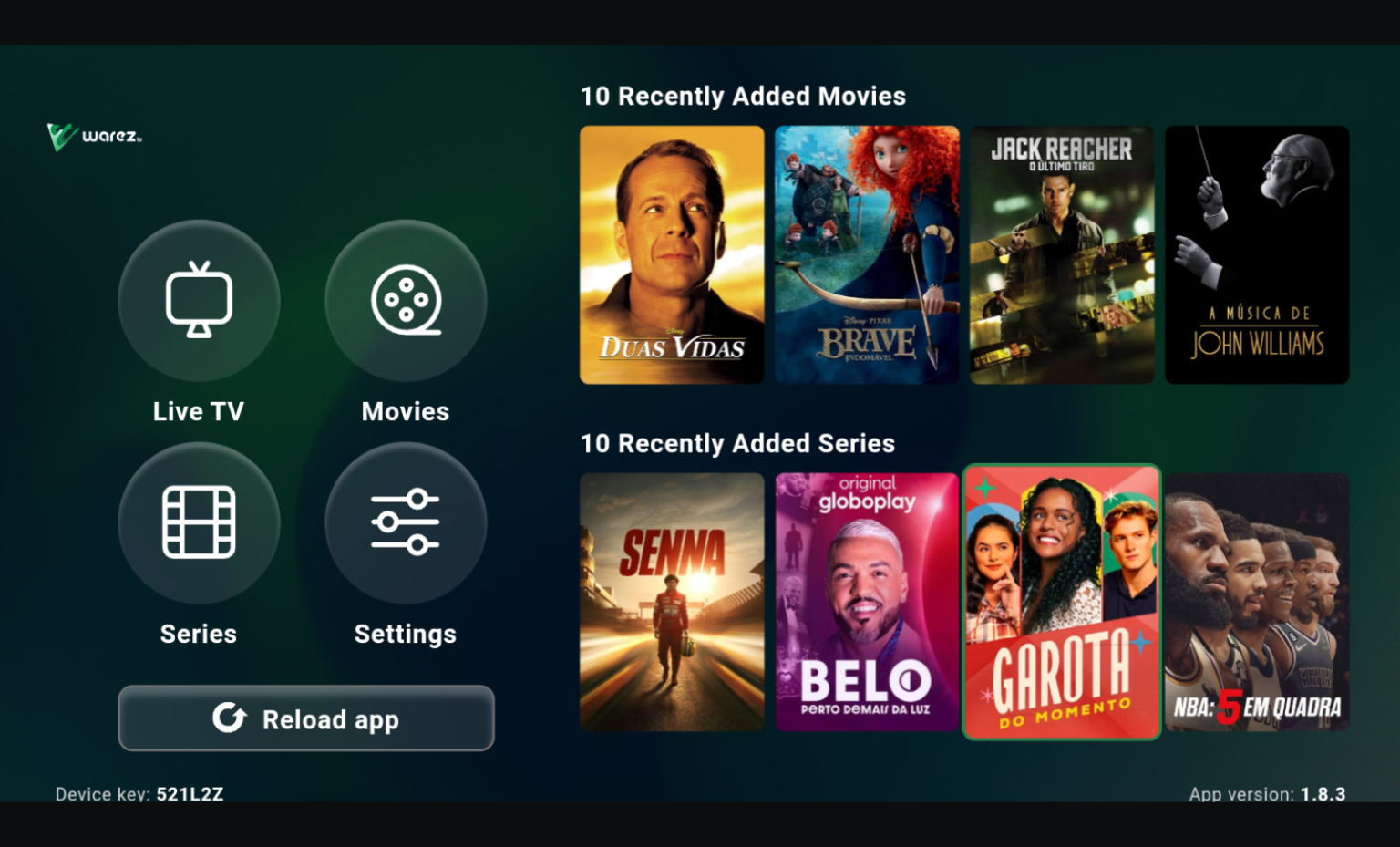 Tela do Aplicativo XCloud TV