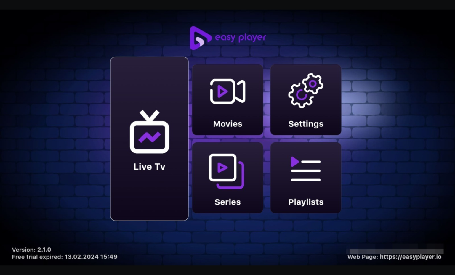 Tela do Aplicativo IPTV Easy Player